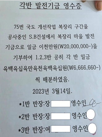 가평 복장리 발전기금, 특정 주민 호주머니로… 이장 "‘사퇴’ 하겠다"