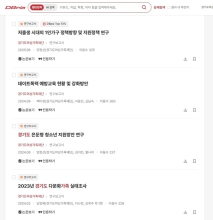 경기도여성가족재단 연구물, 국내 대표 온라인 학술플랫폼에서 2년간 2만여건 다운로드 됐다