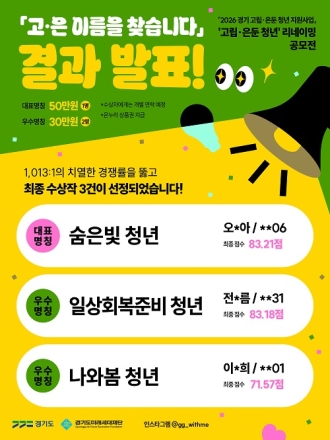 경기도미래세대재단, 고립·은둔 청년 새 이름에 ‘숨은빛 청년’ 선정