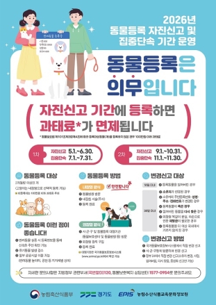 경기도, 10월 말까지 2차 동물등록 자진신고 기간 운영 “안전한 내장형 칩으로 반려견 등록하세요”