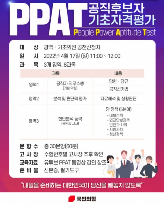 국민의힘 기초자격평가(PPAT) 앞두고 출마 예정자들 '초비상'