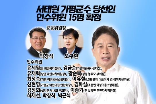 서태원 가평군수 당선인 인수위원 15명 확정