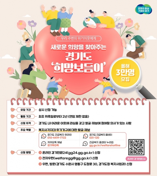 복지사각지대에 놓인 도민 찾아주는 경기도 ‘희망보듬이’ 올해 3만명 모집