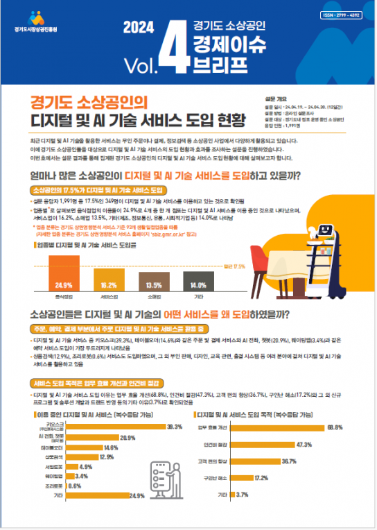 경상원, 경기도 소상공인 디지털 및 AI기술 서비스 도입 결과.... 영업이익 증가하고, 만족도 큰 것으로 나타나