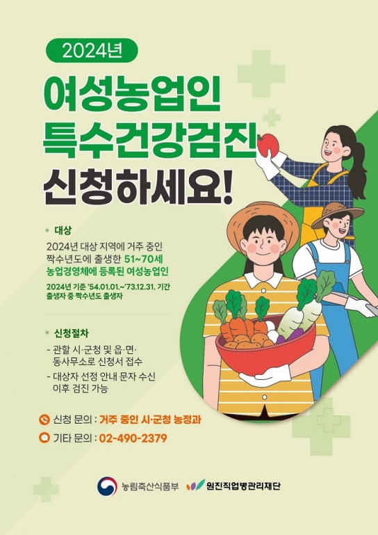 연천군, 여성농업인 특수건강검진 추가 모집