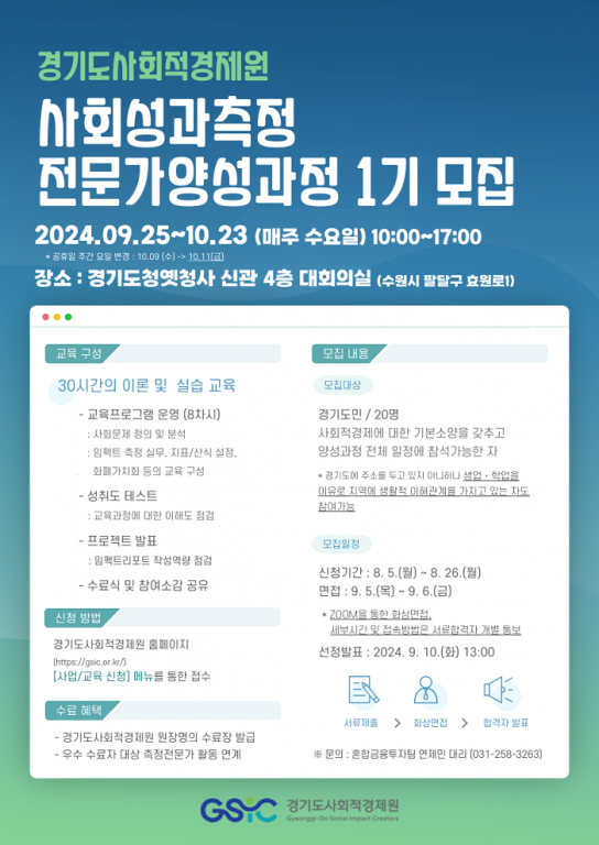 경기도사회적경제원, ‘사회성과측정 전문가양성과정’ 1기 참가자 모집