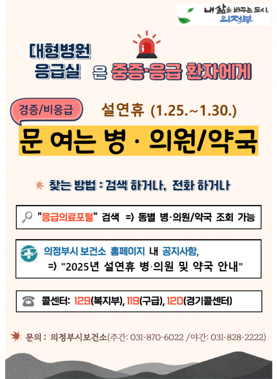 의정부시, 설 연휴 응급진료 상황실 운영으로 시민 건강 지킨다