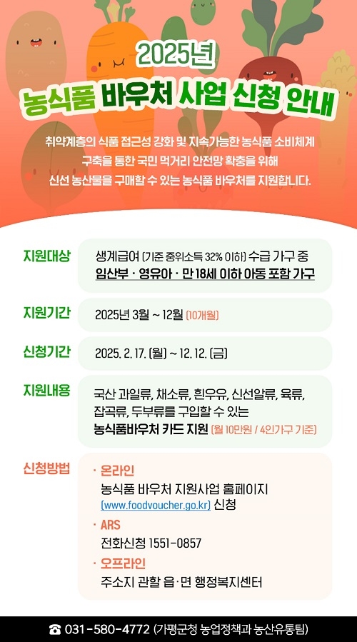 가평군, 2025년 농식품 바우처 사업 신청 접수