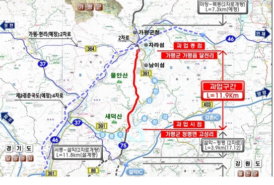 국도75호선 정비…가평읍~청평‧설악 도로개선