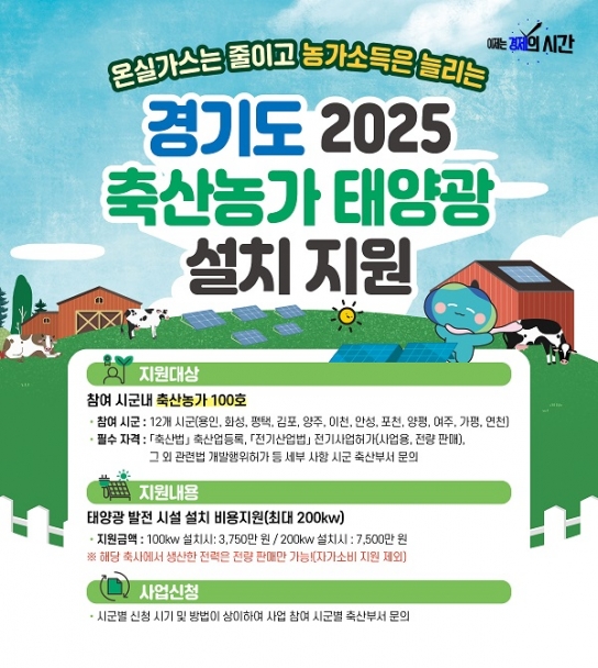경기도, ‘2025년 축산농가 태양광 설치’ 지원 신규사업 추진