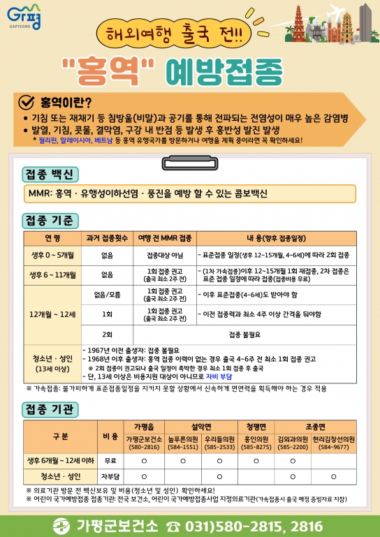 가평군, 해외여행 전 홍역 예방접종 권고